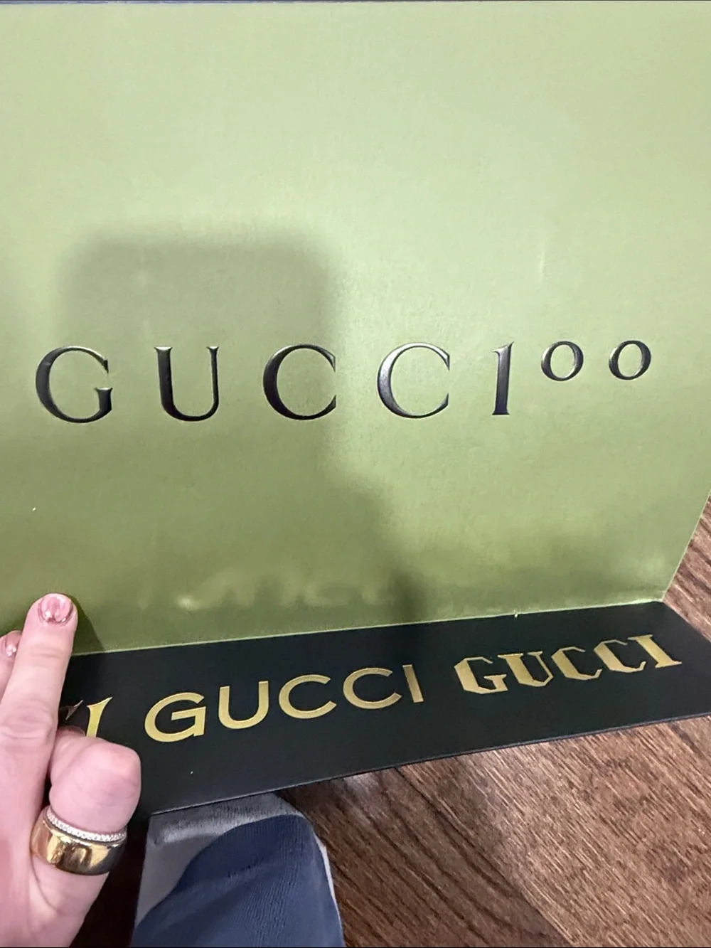 Gucci Green and Black Paper Shopping Bag with Red Ribbon Handles